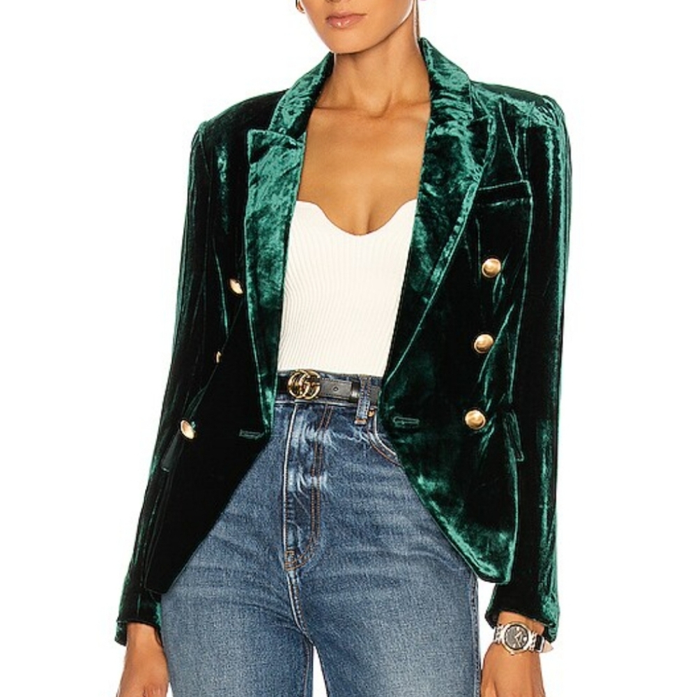 L'AGENCE Kenzie Velvet Double-Breasted Blazer
